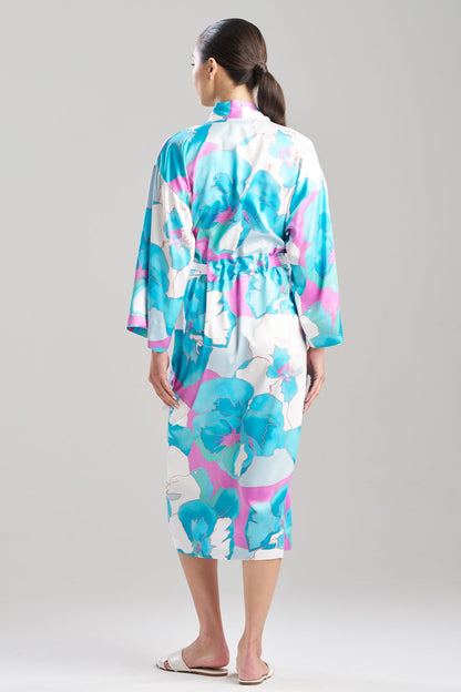 Floria Printed Satin Robe Blue Natori