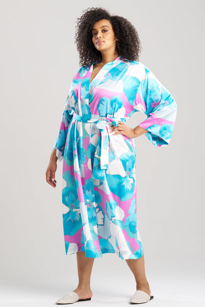 Floria Printed Satin Robe Blue Natori