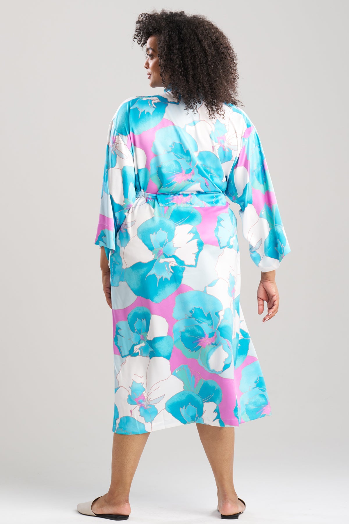 Floria Printed Satin Robe Blue Natori