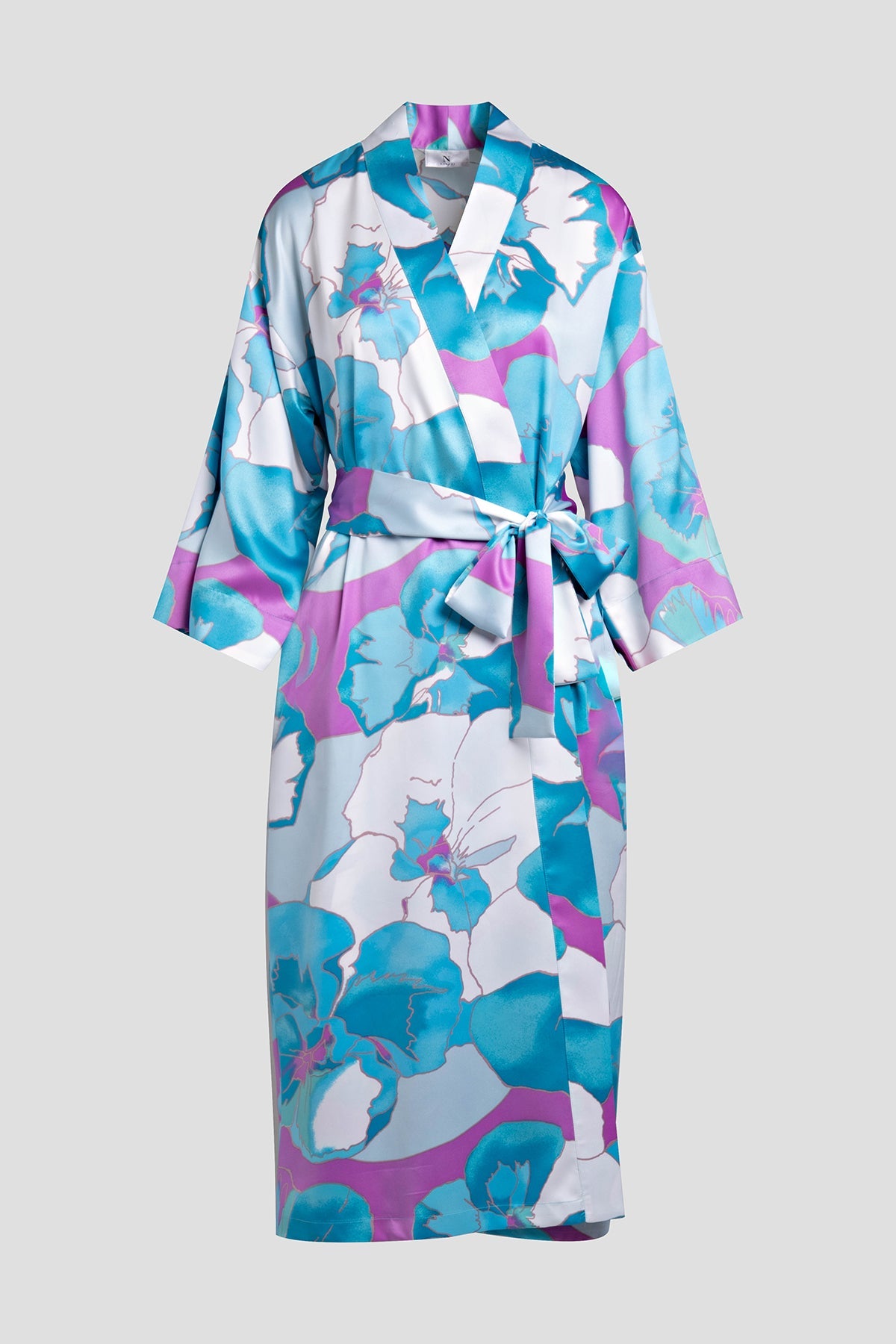 Floria Printed Satin Robe Blue Natori