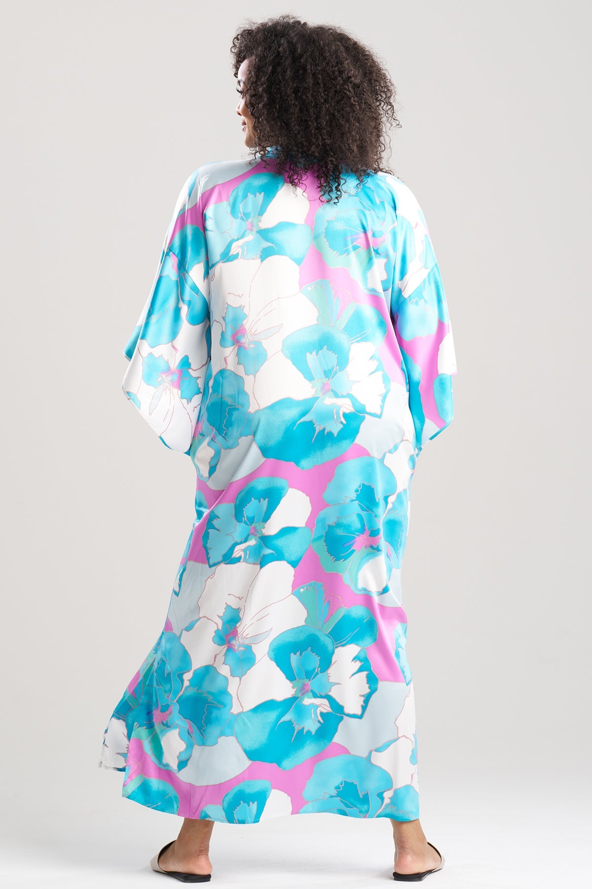 Floria Printed Satin Mandarin Caftan Blue Natori