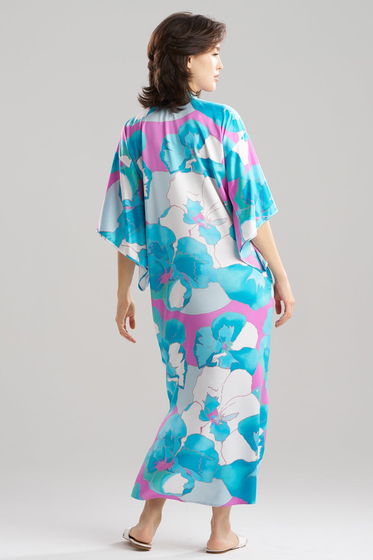 Floria Printed Satin Mandarin Caftan Blue Natori