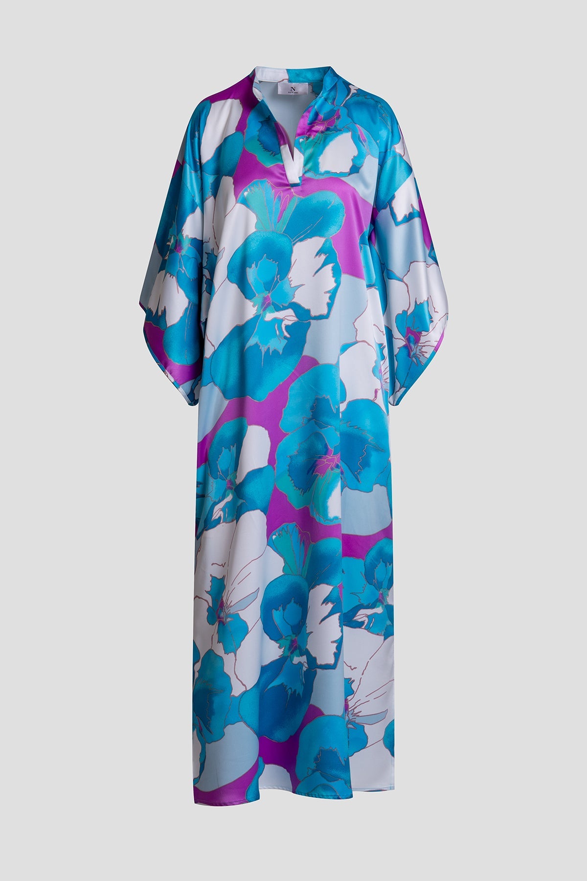 Floria Printed Satin Mandarin Caftan Blue Natori