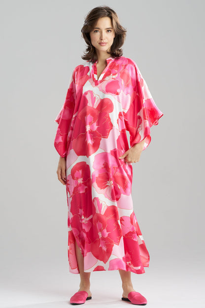 Floria Printed Satin Mandarin Caftan Pink Natori
