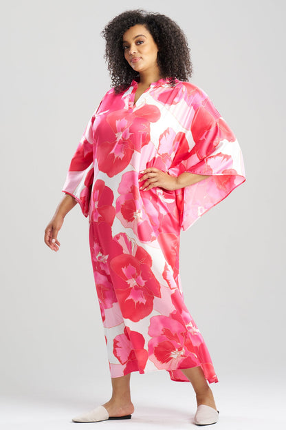 Floria Printed Satin Mandarin Caftan Pink Natori