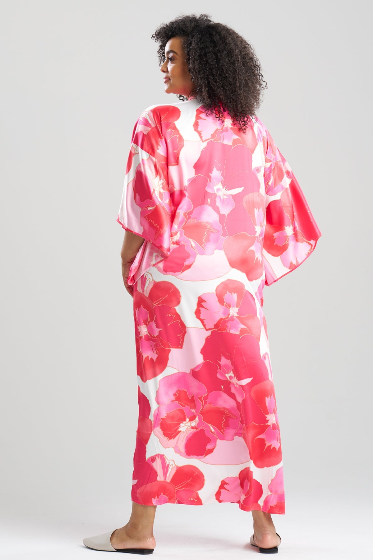Floria Printed Satin Mandarin Caftan Pink Natori