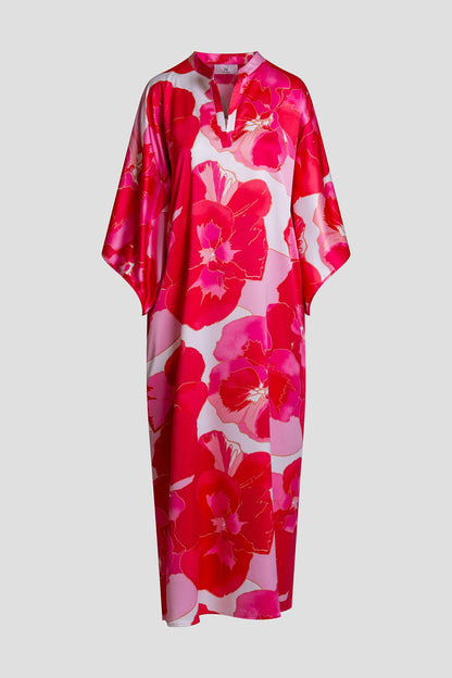 Floria Printed Satin Mandarin Caftan Pink Natori