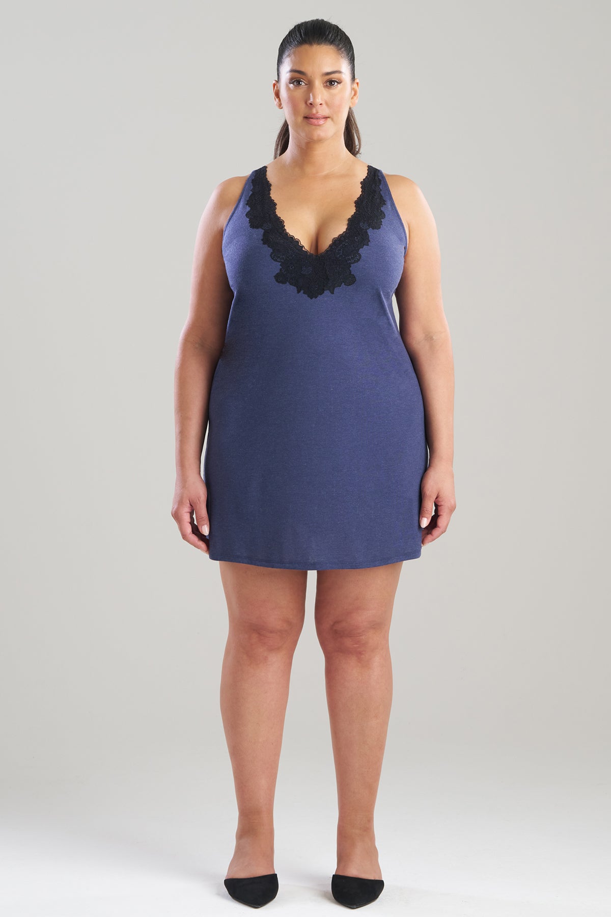 Luxe Shangri-La TENCEL™ V-Neck Chemise Heather Night Blue Natori