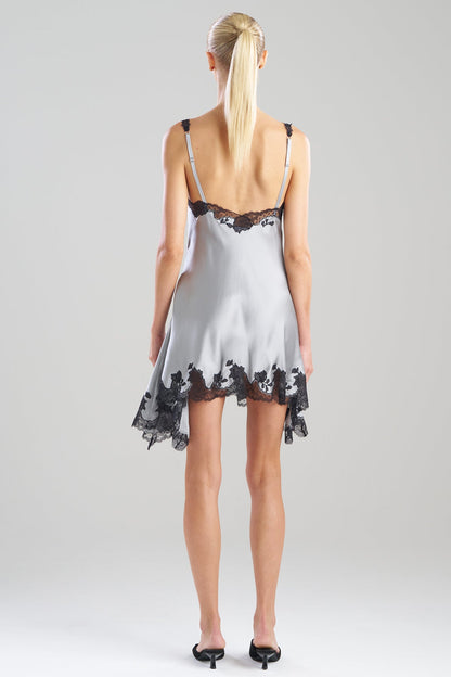 Lolita Lace V-Neck Silk Chemise Silver/Black Natori