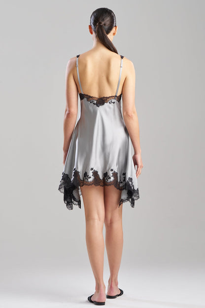 Lolita Lace V-Neck Silk Chemise Silver/Black Natori
