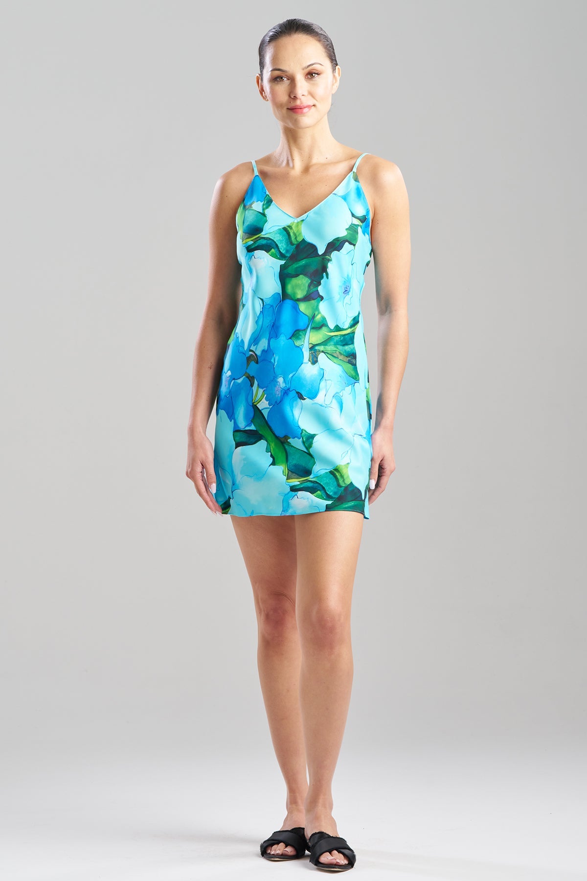 Isla Printed Satin Chemise Blue Natori
