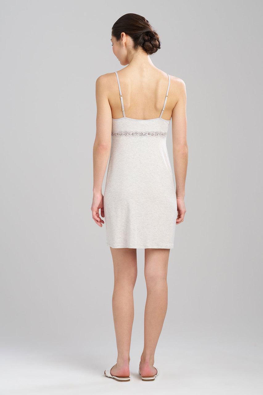 Buy Feathers Essentials Lenzing™ Ecovero™ Viscose Lace Applique Chemise in Heather Pebblestone Online Light Heather Grey Natori