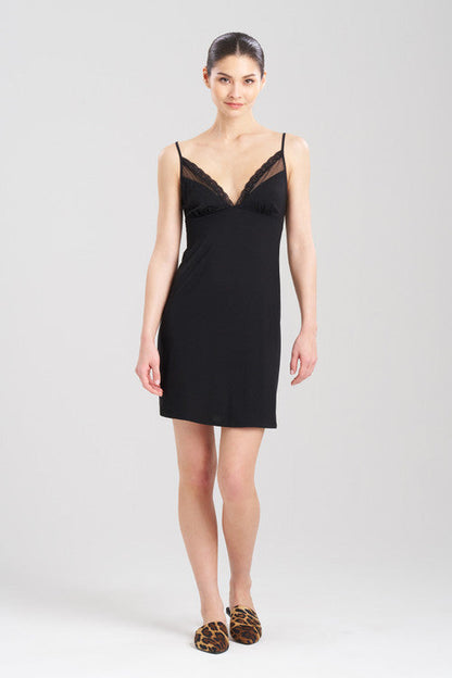 Buy Feathers Essentials Lenzing™ Ecovero™ Viscose Lace Applique Chemise in Black Online Black Natori