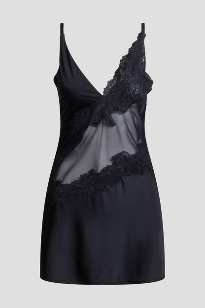 Gisele Mesh Applique Chemise Black Natori