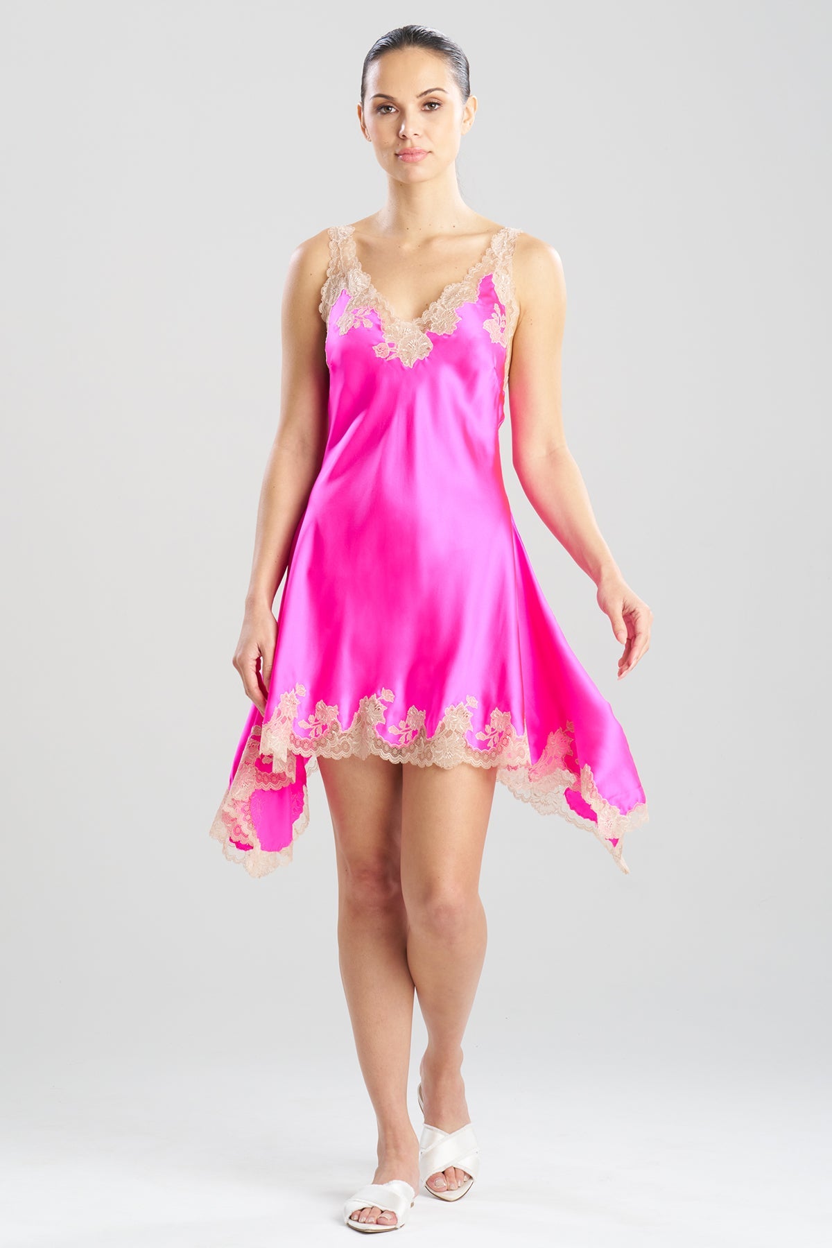 Lolita Lace V-Neck Silk Chemise Fiesta Pink/Nude Natori
