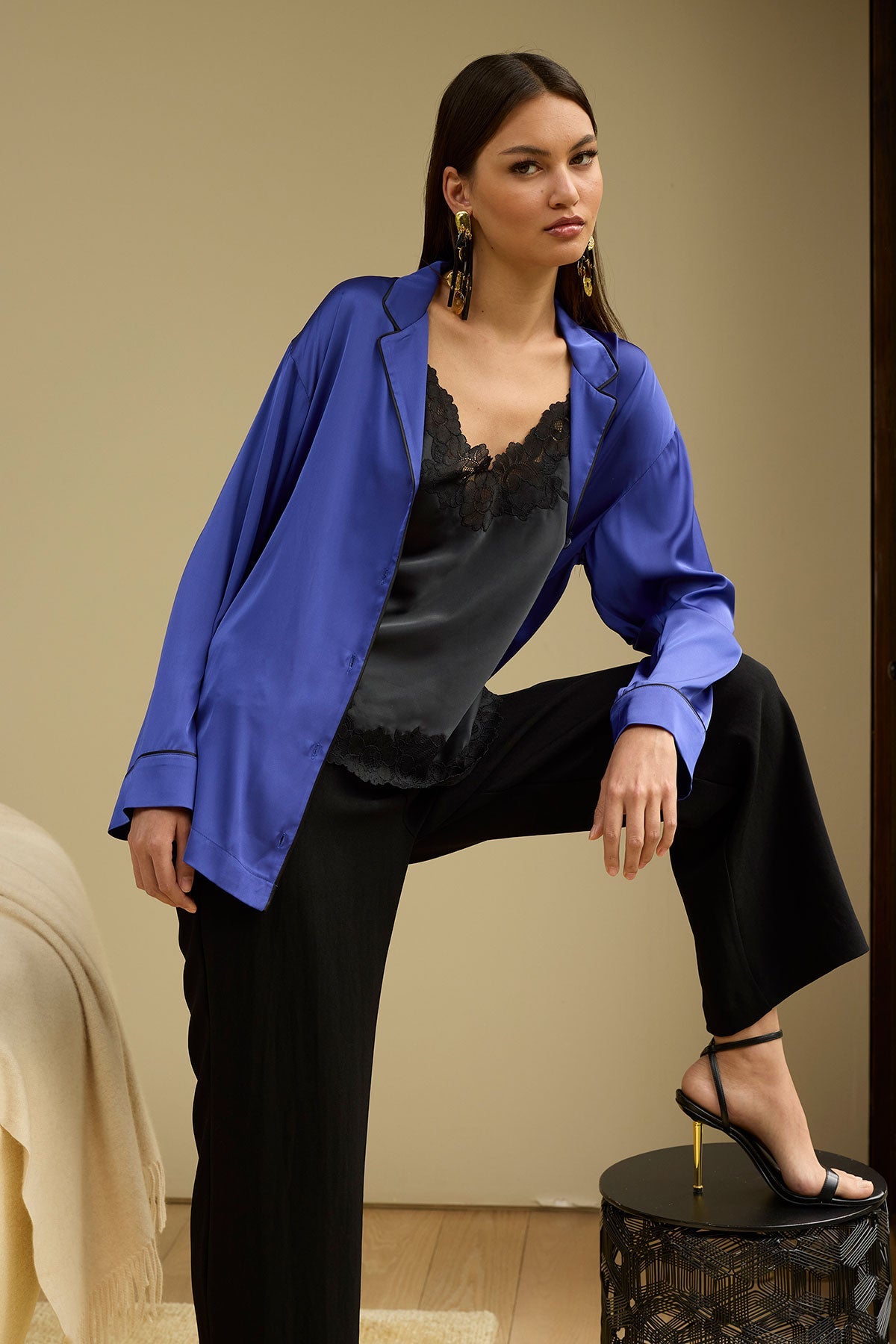 Satin Essentials Wide Leg Pants Black Natori