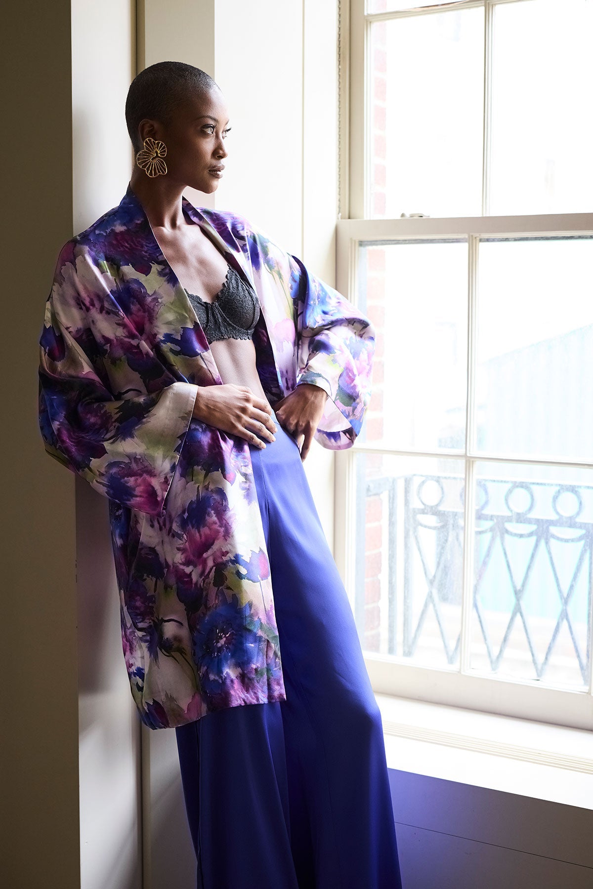 Satin Essentials Wide Leg Pants Blueberry Natori