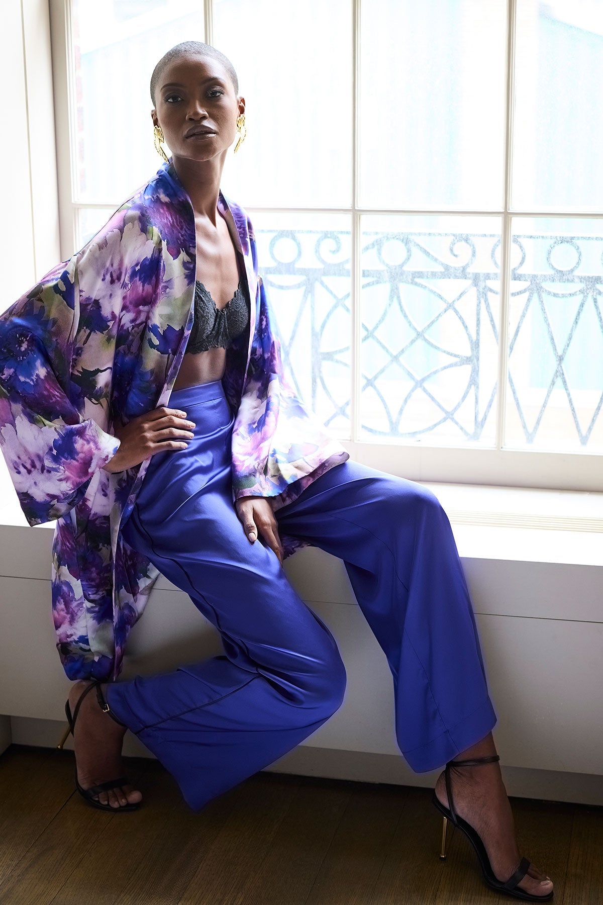 Satin Essentials Wide Leg Pants Blueberry Natori