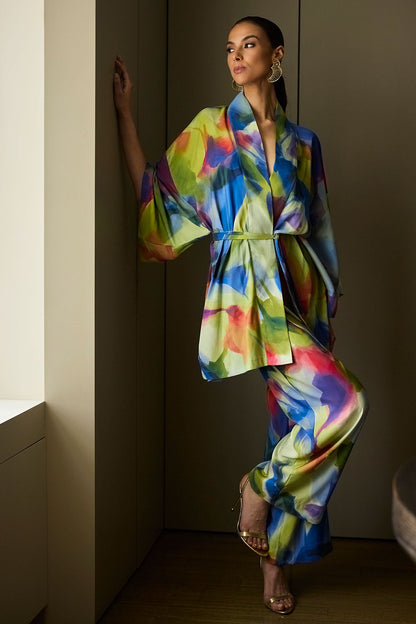 Kumo Printed Stretch Satin Wide Leg Pants Kumo Multi Natori