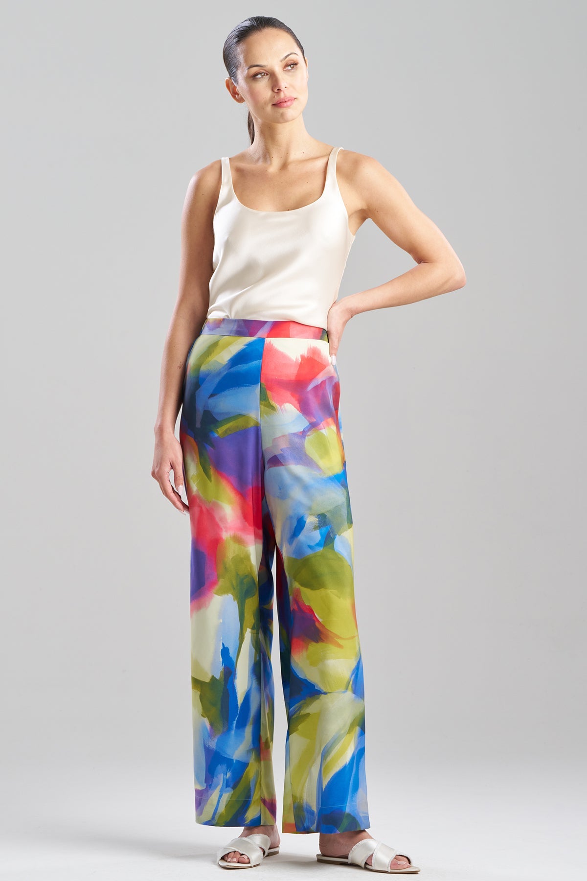 Kumo Printed Stretch Satin Wide Leg Pants Kumo Multi Natori