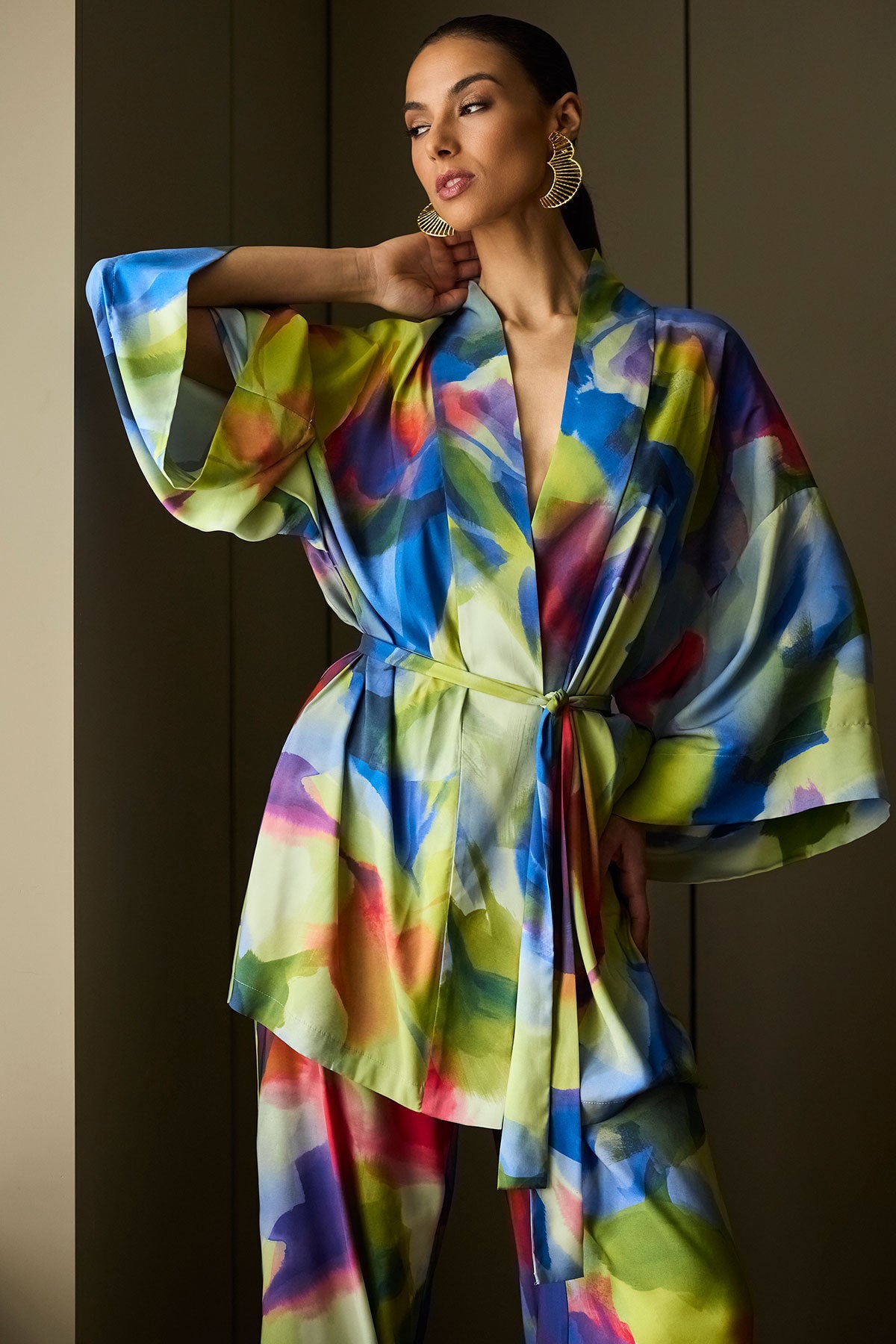 Kumo Printed Stretch Satin Wide Leg Pants Kumo Multi Natori