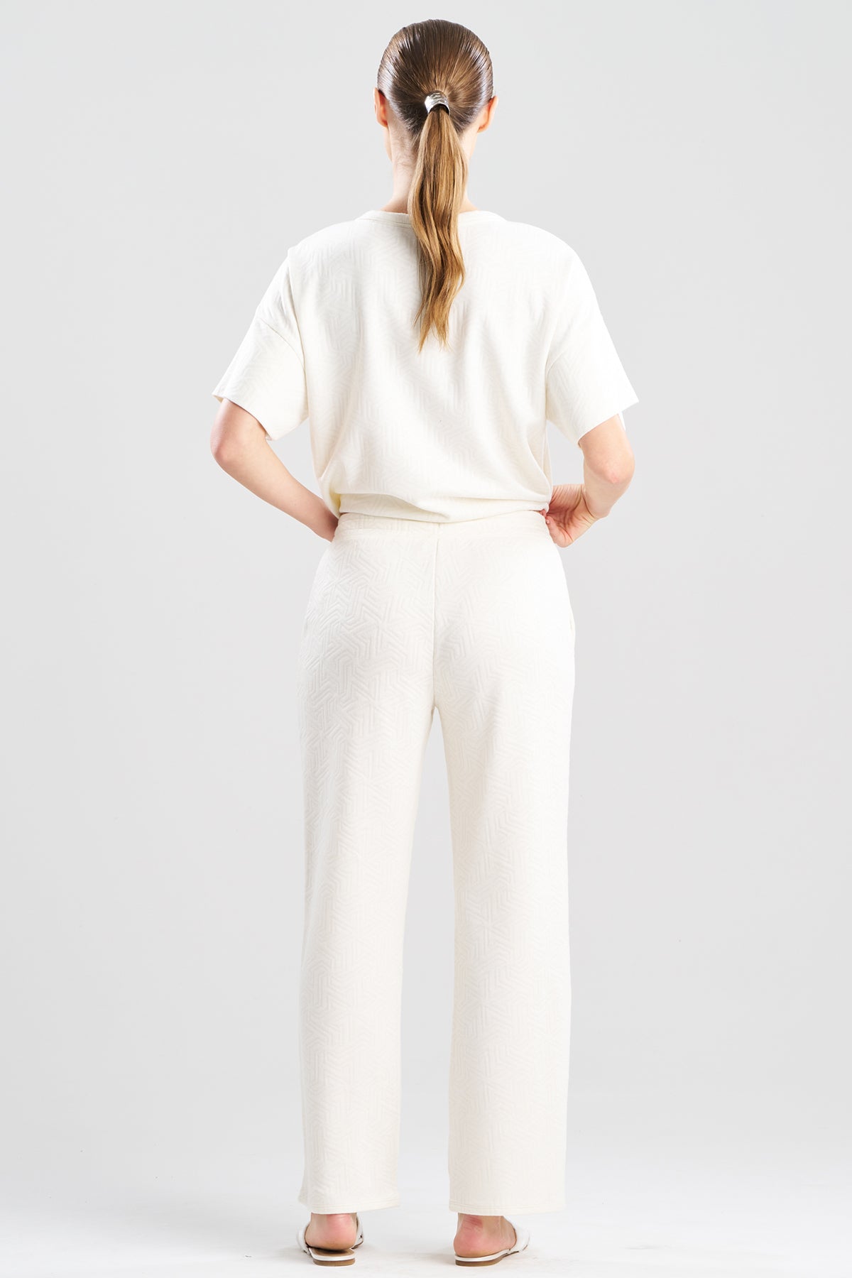 Quilted Geo Knit Jacquard Straight Leg Pants White Opal Natori