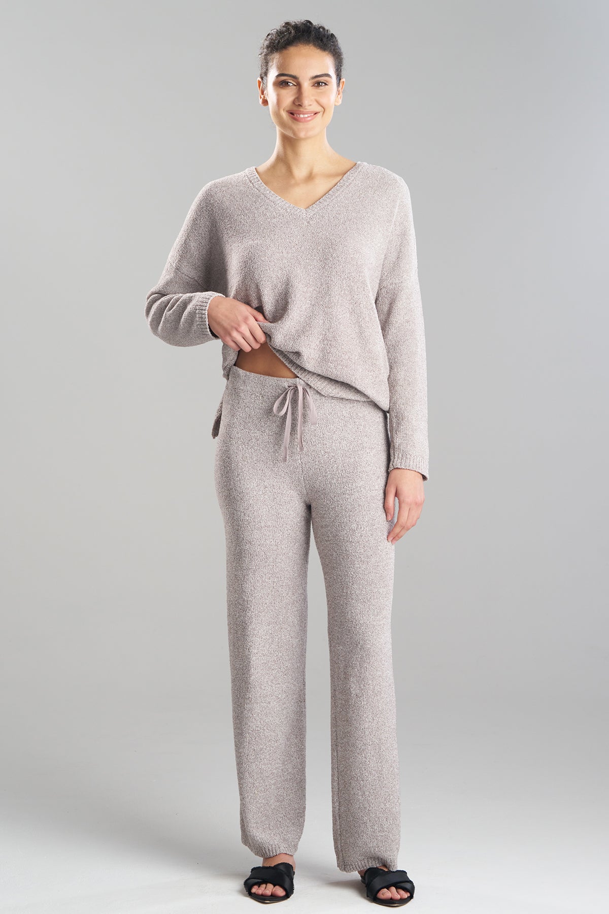 Buy Aura Heather Chenille Straight Leg Pants in Truffle Online Truffle Natori