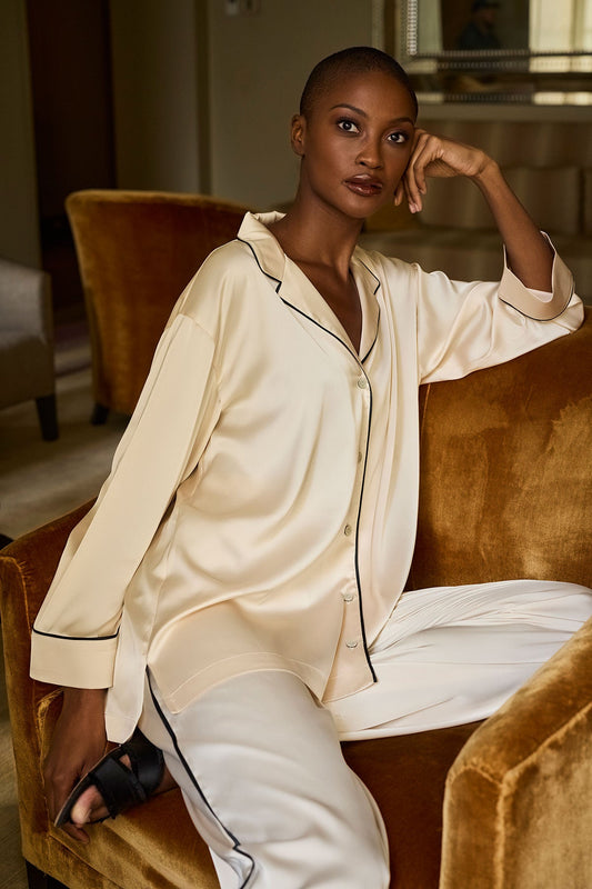 Satin Essentials Oversized Notch Shirt Wheat Natori