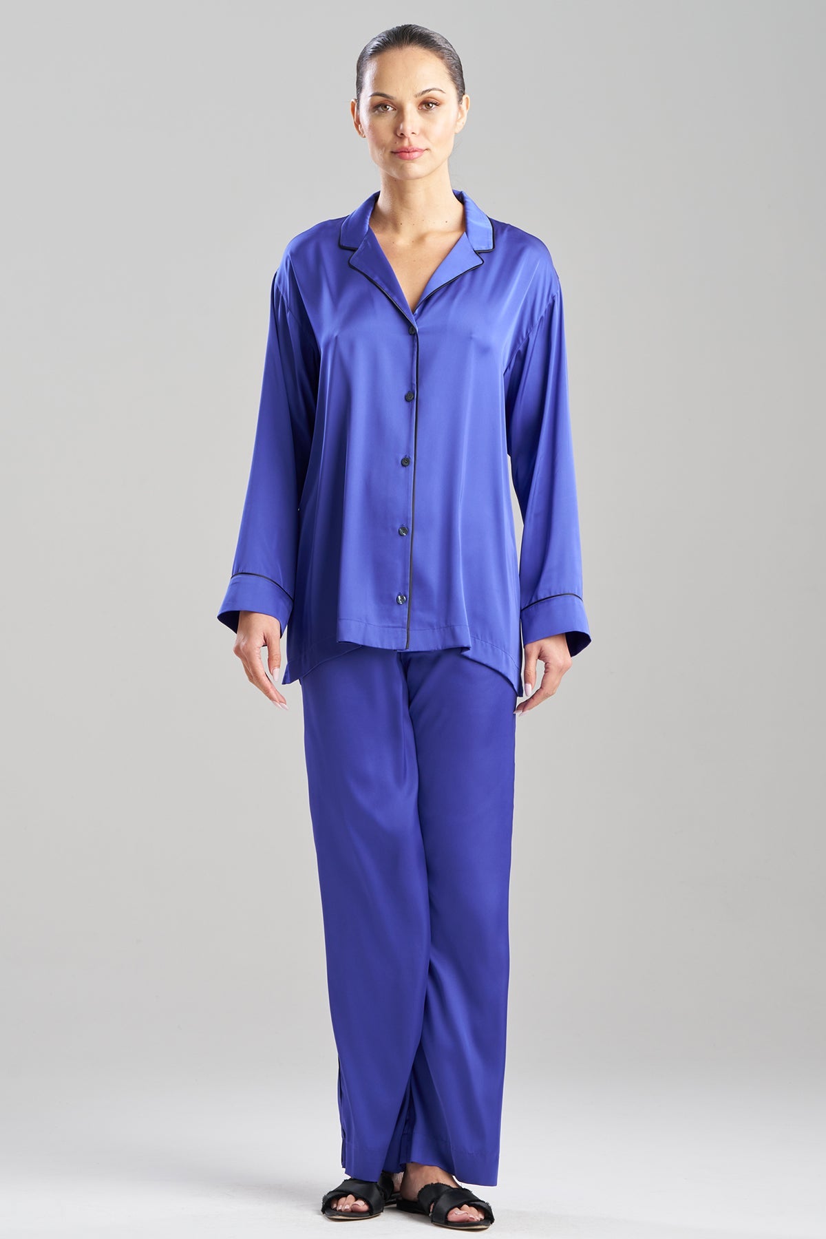 Satin Essentials Oversized Notch Shirt Blueberry Natori