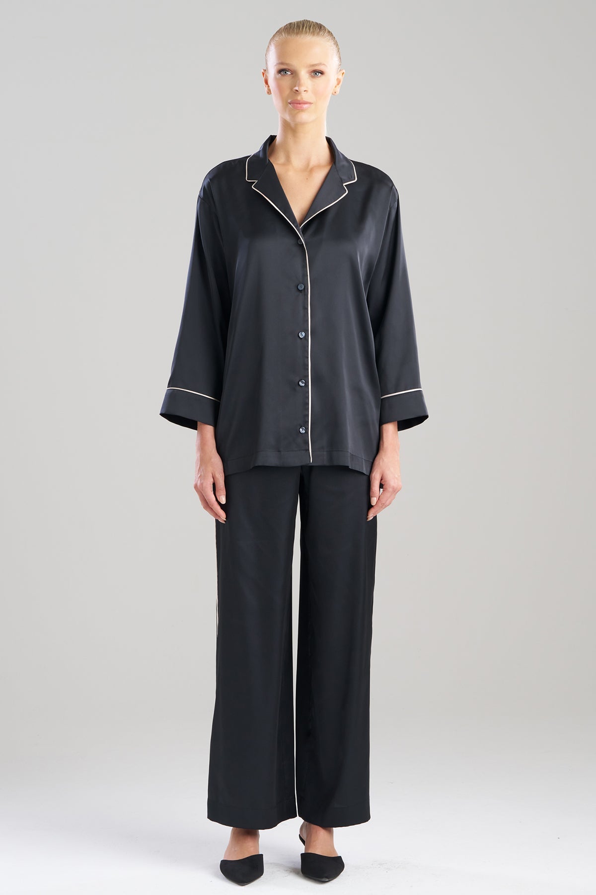 Satin Essentials Oversized Notch Shirt Black Natori