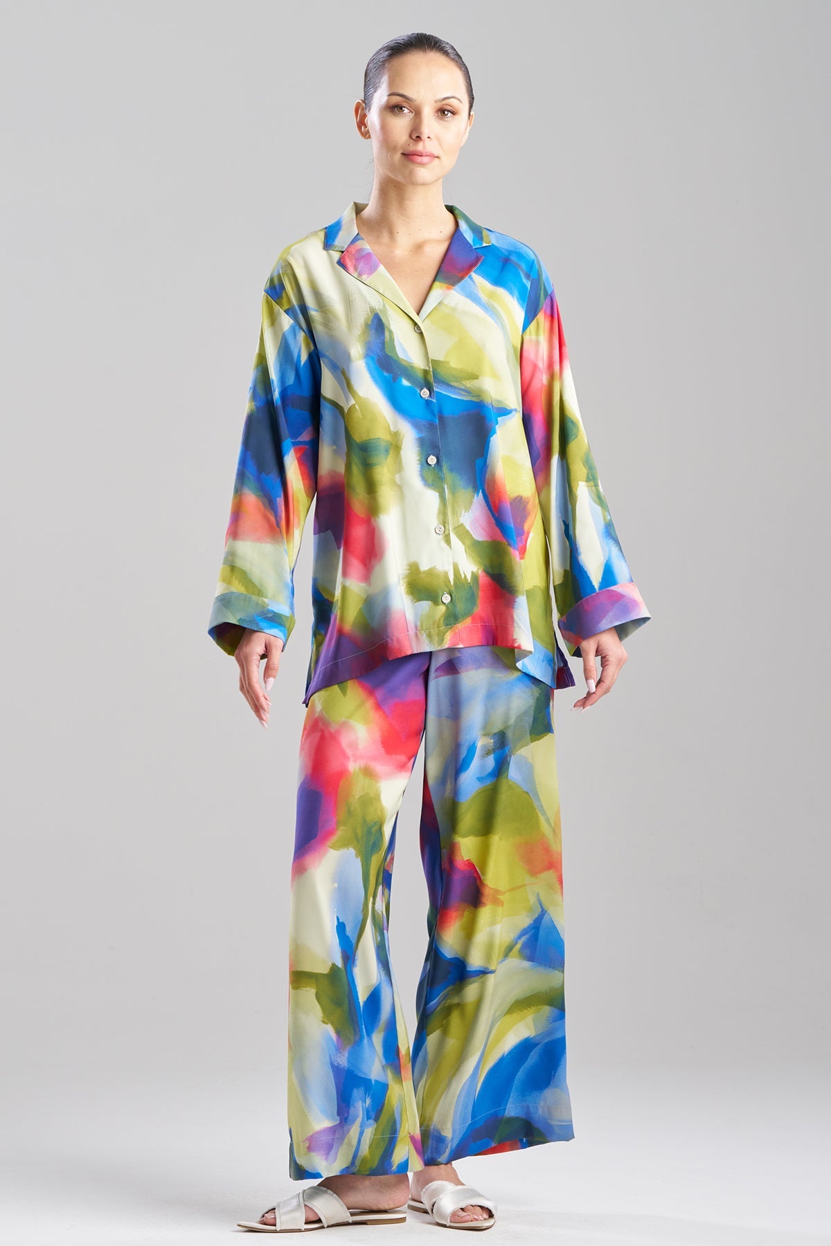 Kumo Printed Stretch Satin Oversized Notch Shirt Kumo Multi Natori