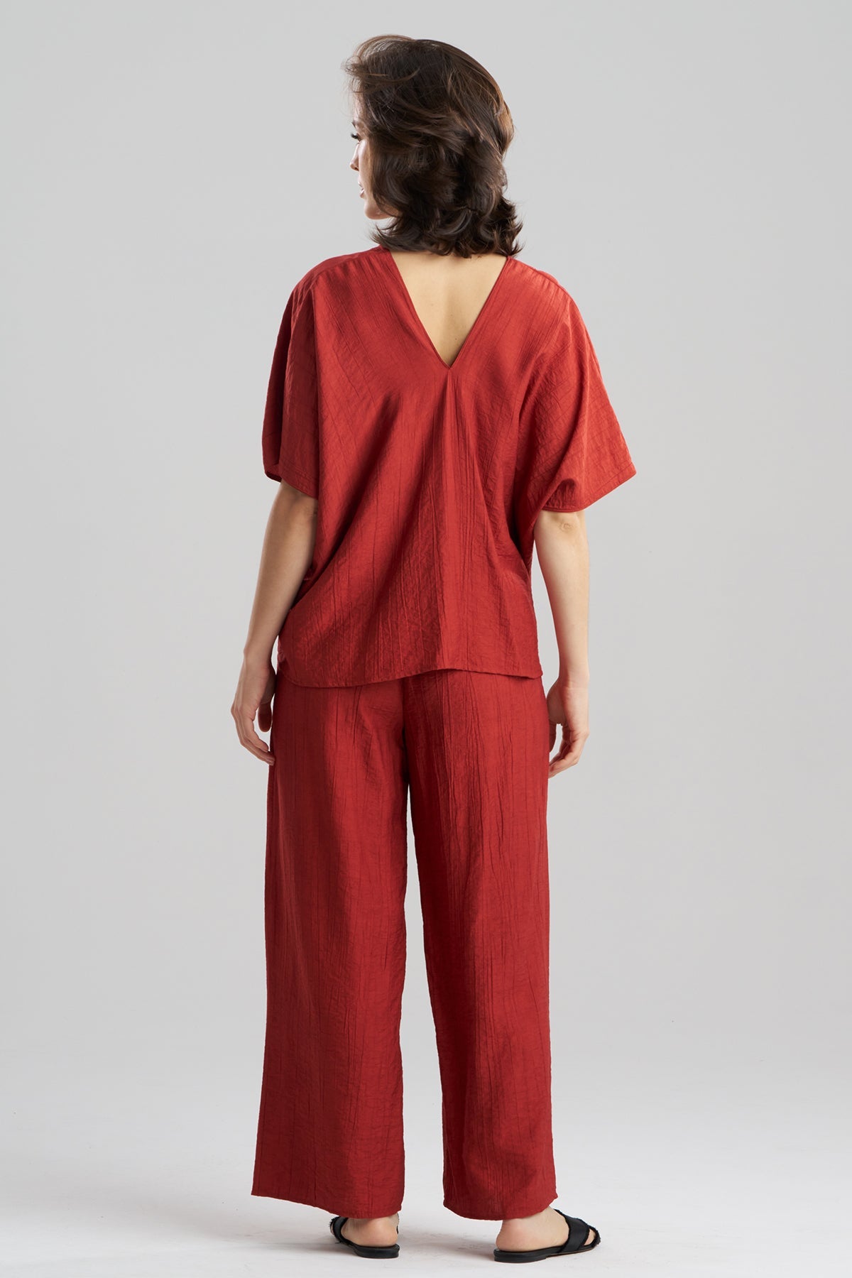 Terra Foil Crinkle Caftan Shirt Brick Natori