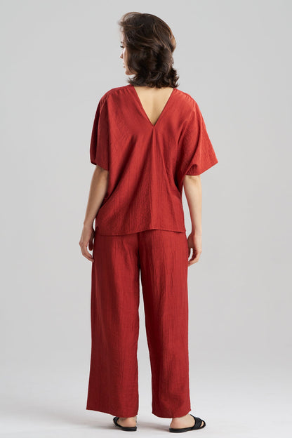 Terra Foil Crinkle Caftan Shirt Brick Natori