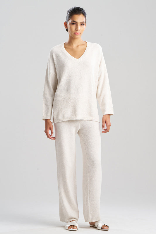 Buy Aura Heather Chenille V-Neck Top in Heather White Opal Online Heather White Opal Natori