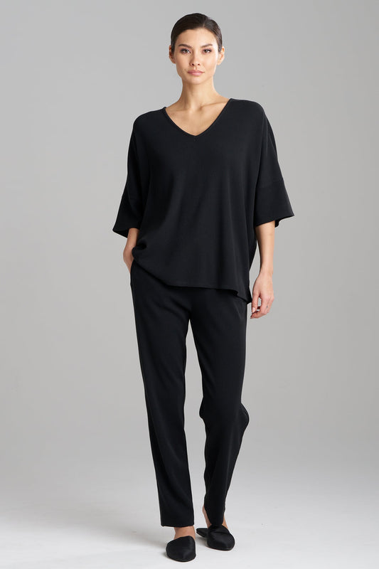 Tranquility Waffle V-Neck Top Black Natori