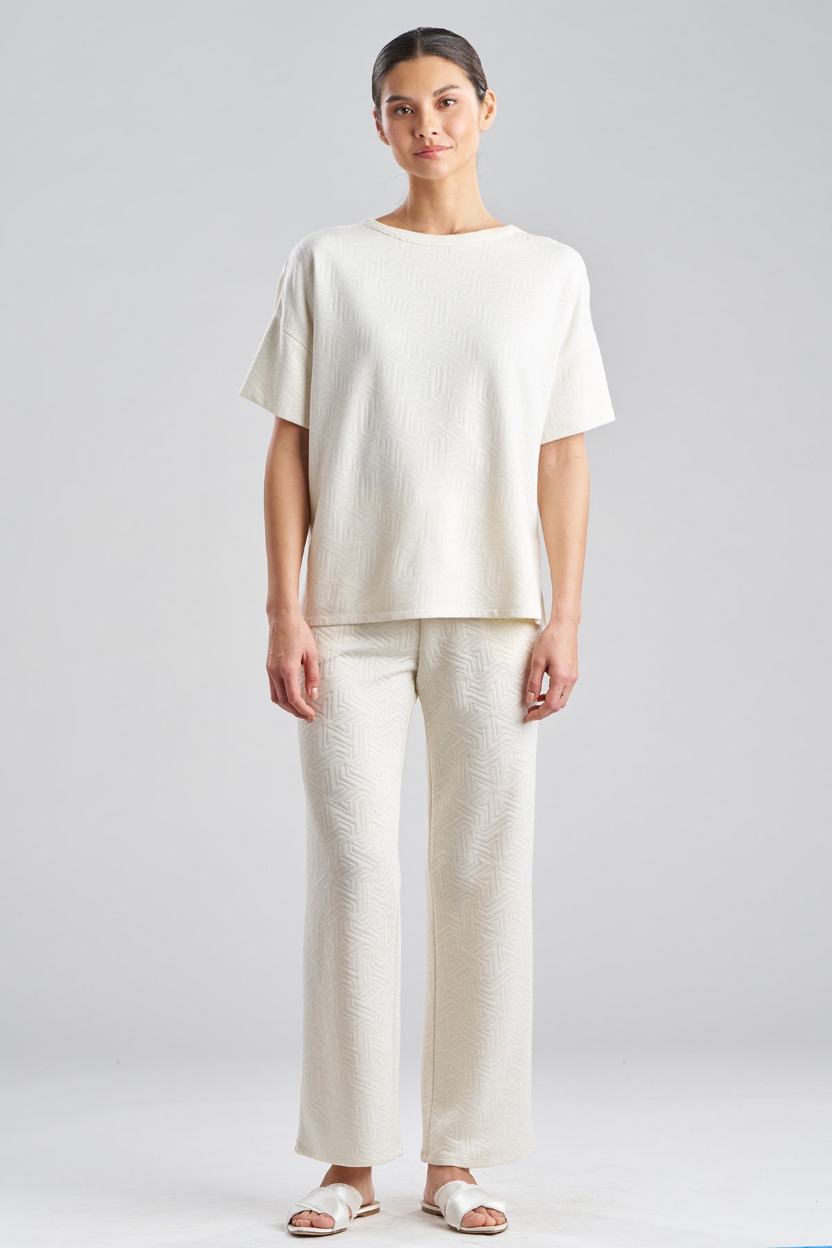 Quilted Geo Knit Jacquard Short Sleeve Top White Opal Natori