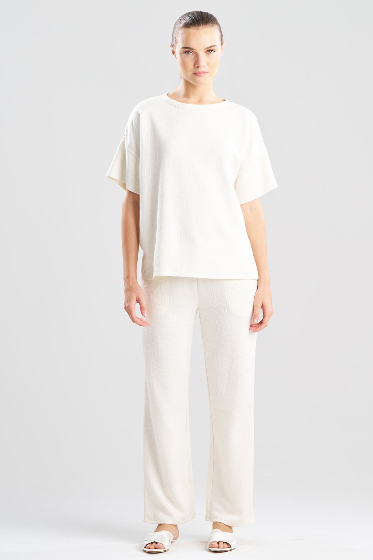 Quilted Geo Knit Jacquard Short Sleeve Top White Opal Natori
