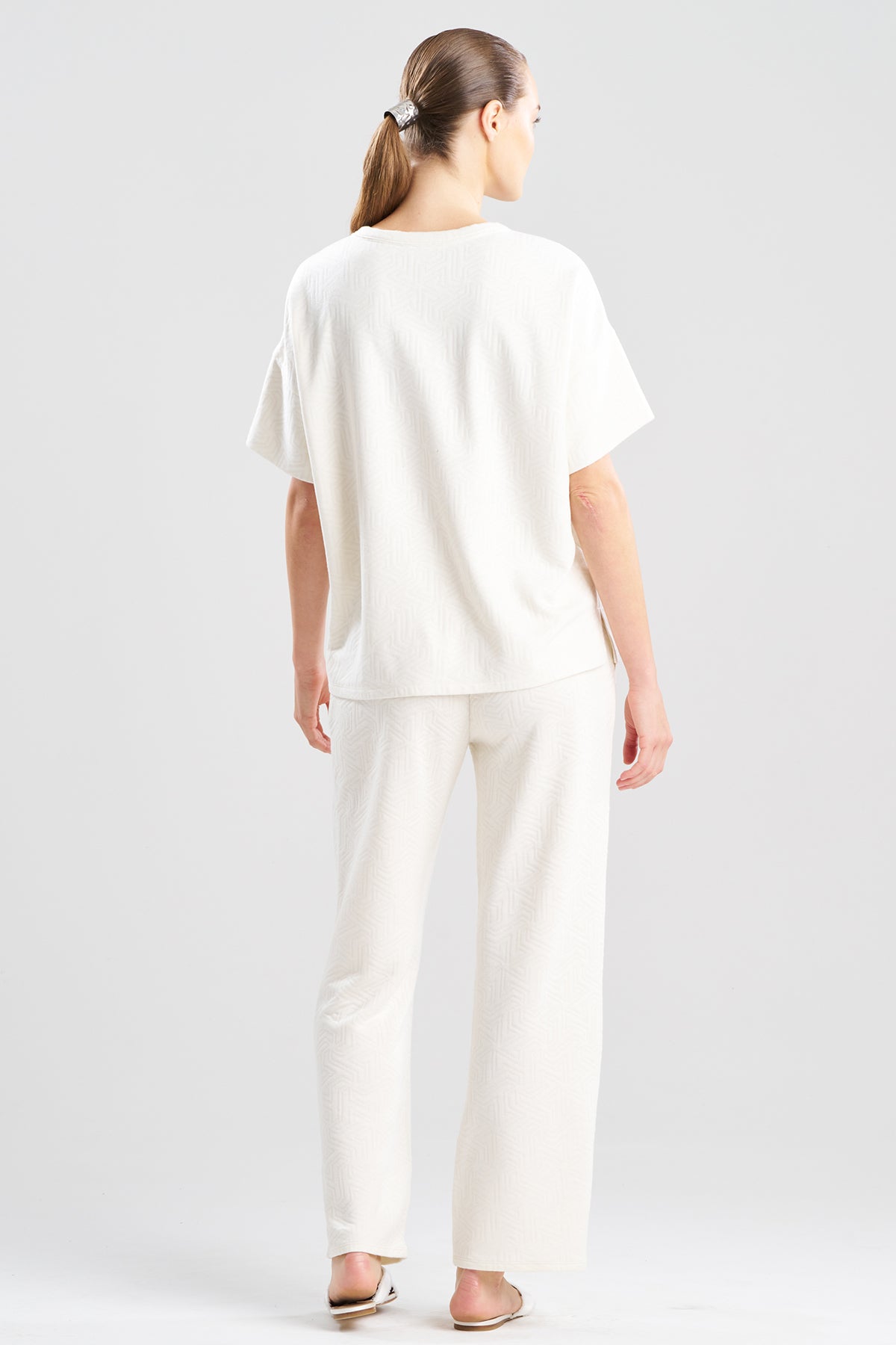 Quilted Geo Knit Jacquard Short Sleeve Top White Opal Natori