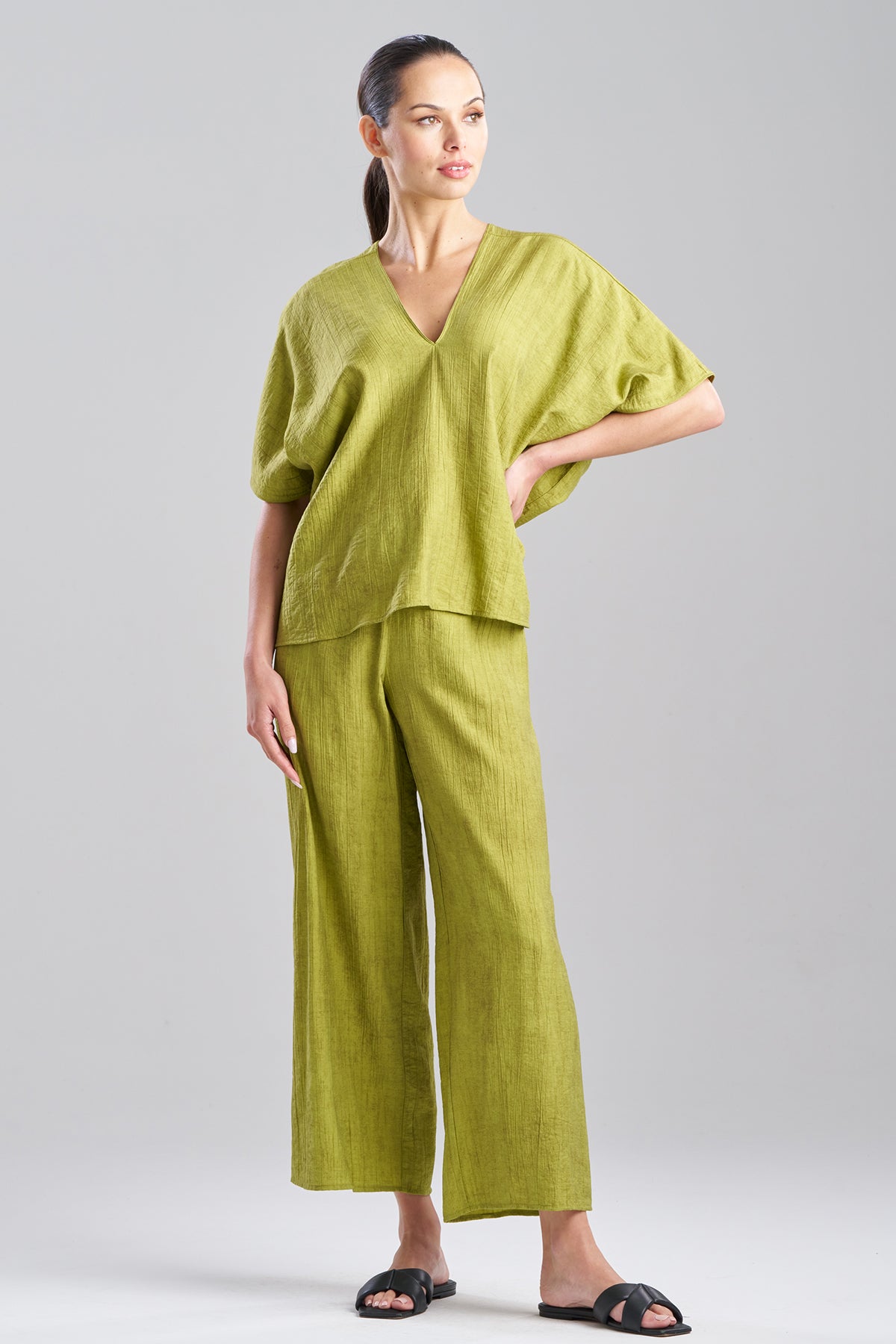 Terra Foil Crinkle Caftan Shirt Olive Natori