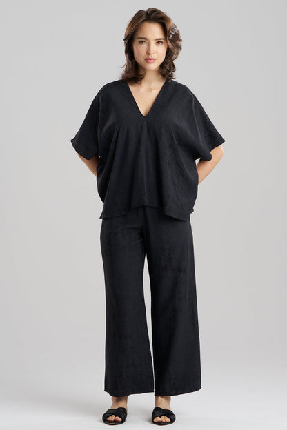Terra Foil Crinkle Caftan Shirt Black Natori