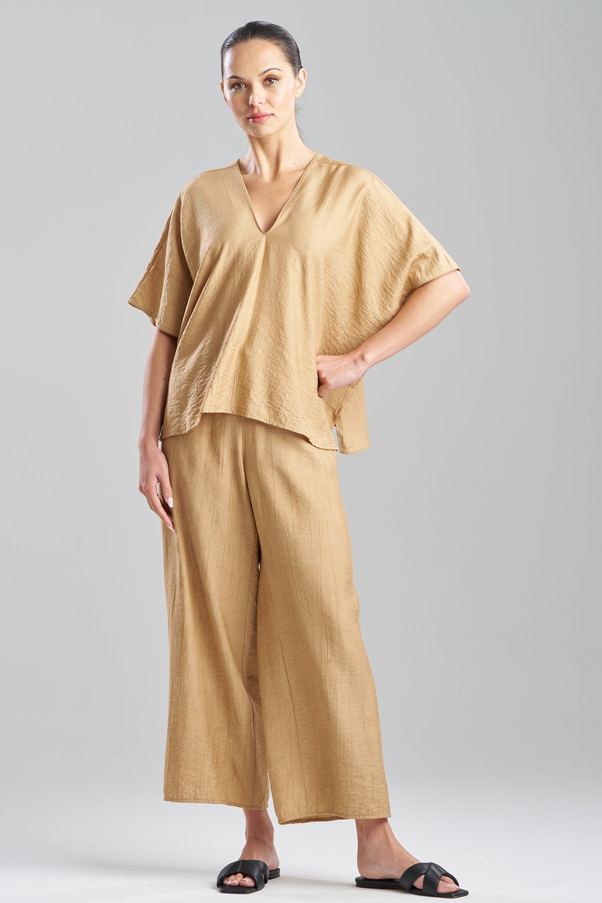 Terra Foil Crinkle Caftan Shirt Cavern Clay Natori