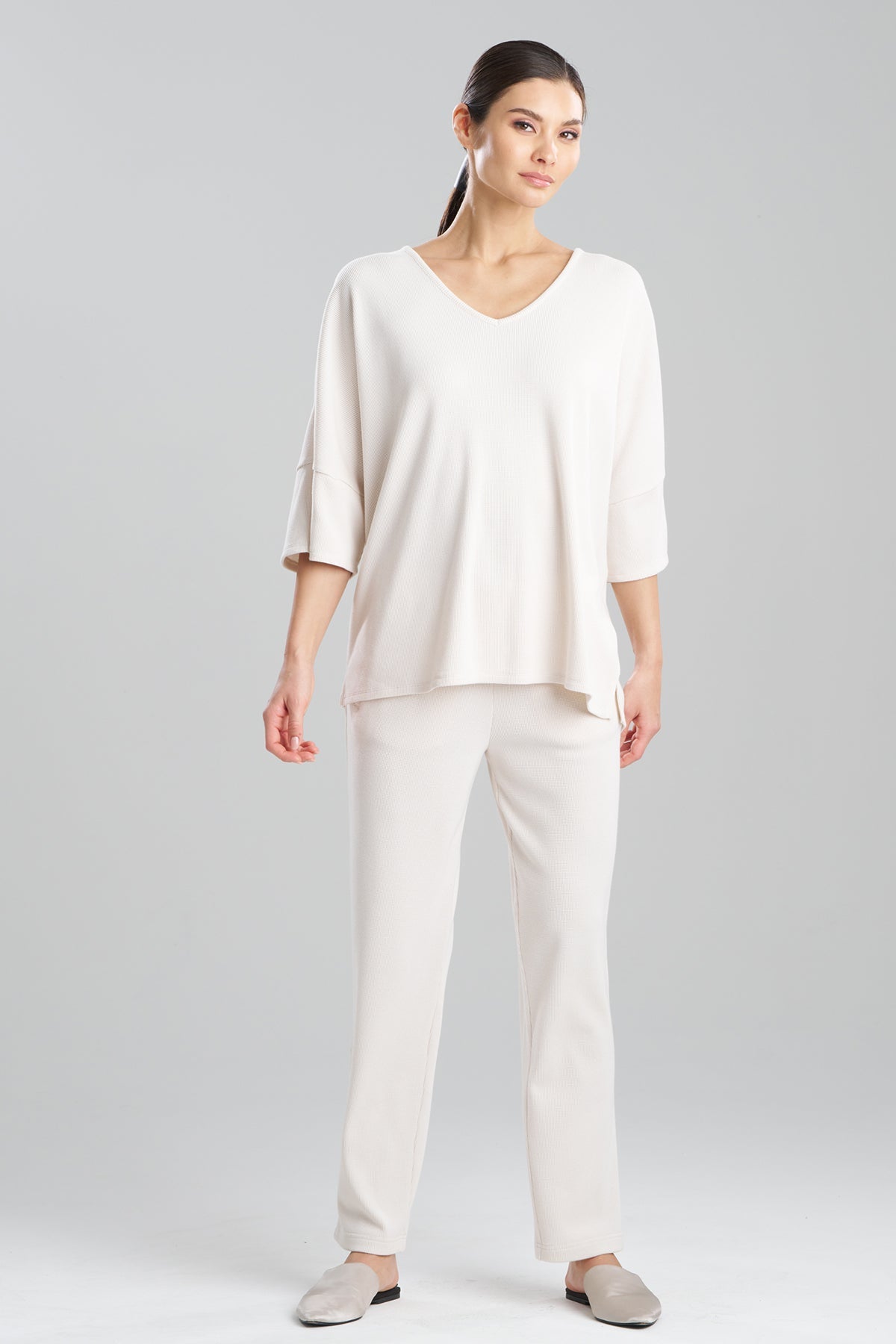 Tranquility Waffle V-Neck Top White Opal Natori