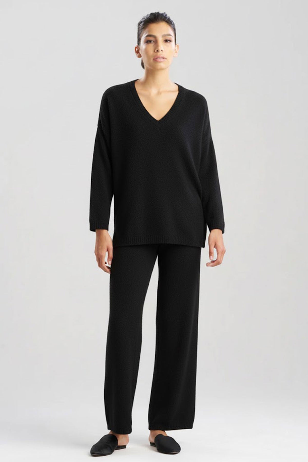 Aura Solid Chenille V-Neck Top Black Natori
