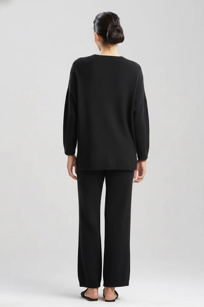 Aura Solid Chenille V-Neck Top Black Natori