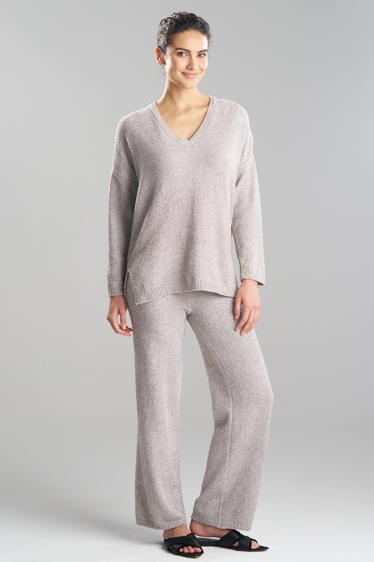 Buy Aura Heather Chenille V-Neck Top in Truffle Online Truffle Natori