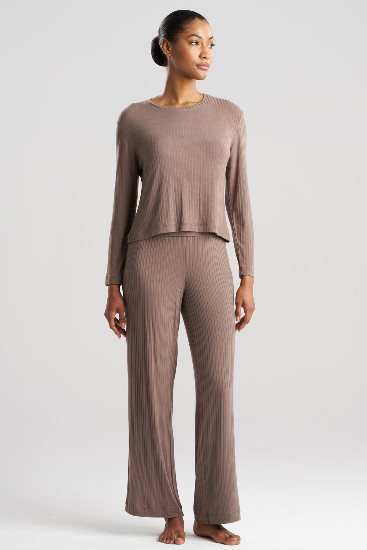 Skye Rib Ease Long Sleeve Top Dark Taupe Natori