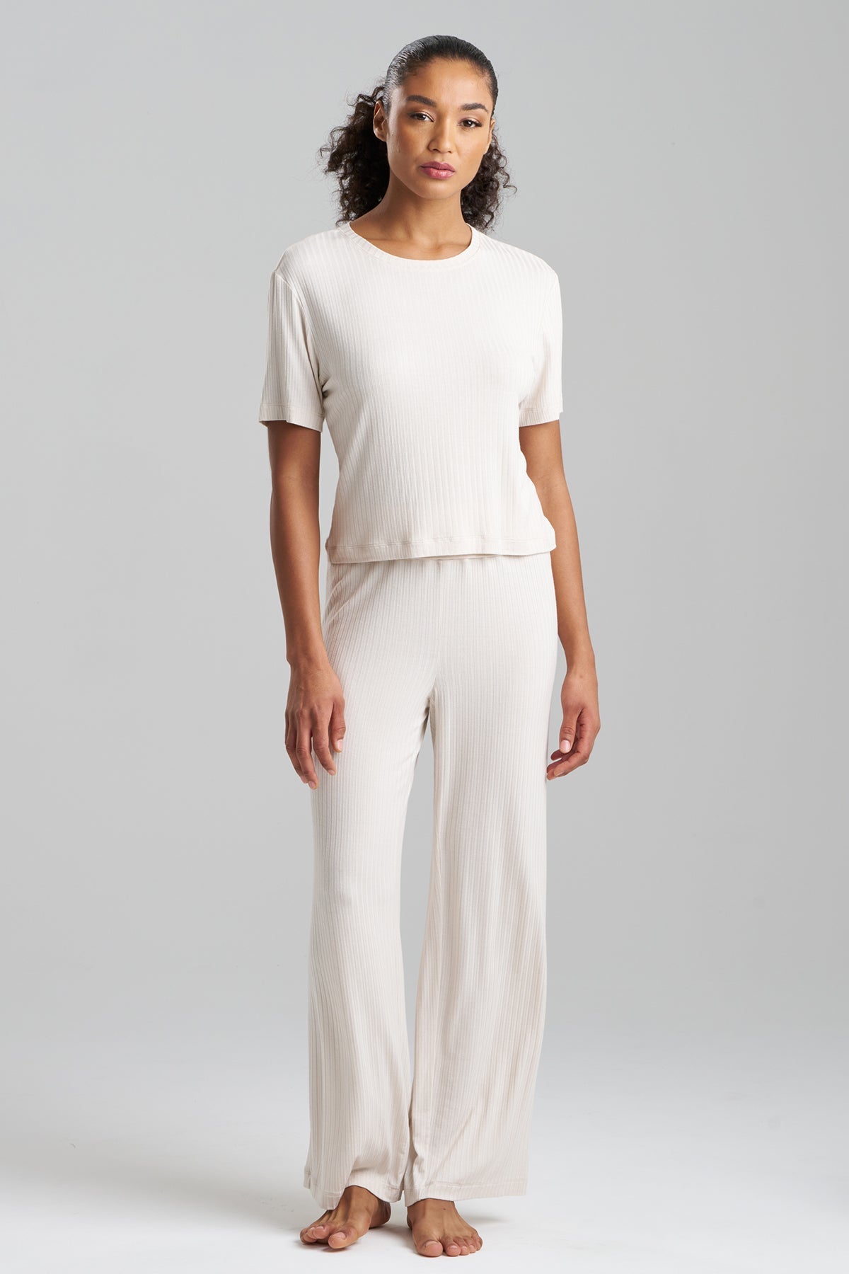 Skye Rib Ease Short Sleeve Top Ecru Natori