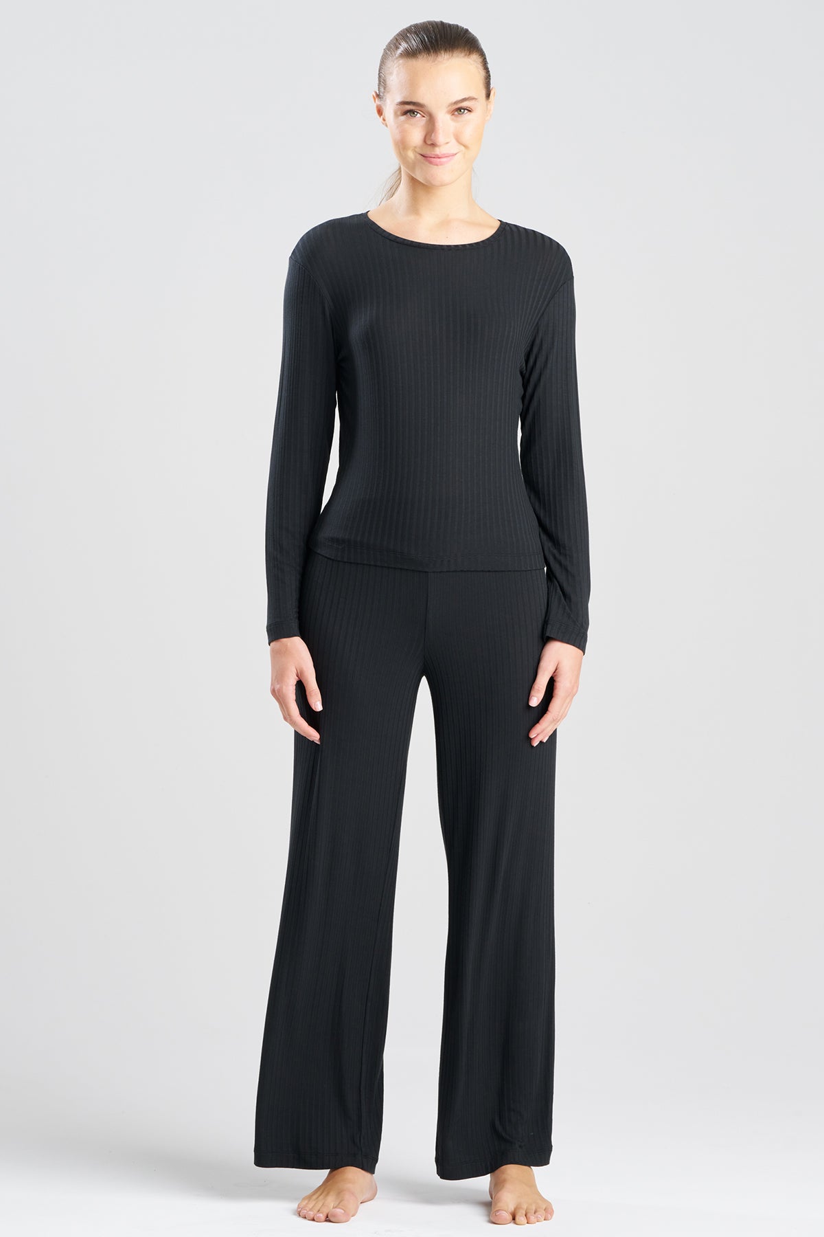 Skye Rib Ease Long Sleeve Top Black Natori