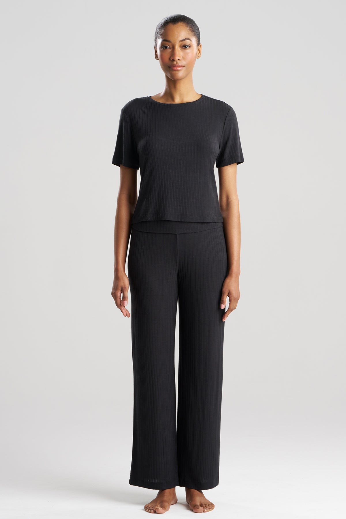Skye Rib Ease Short Sleeve Top Black Natori