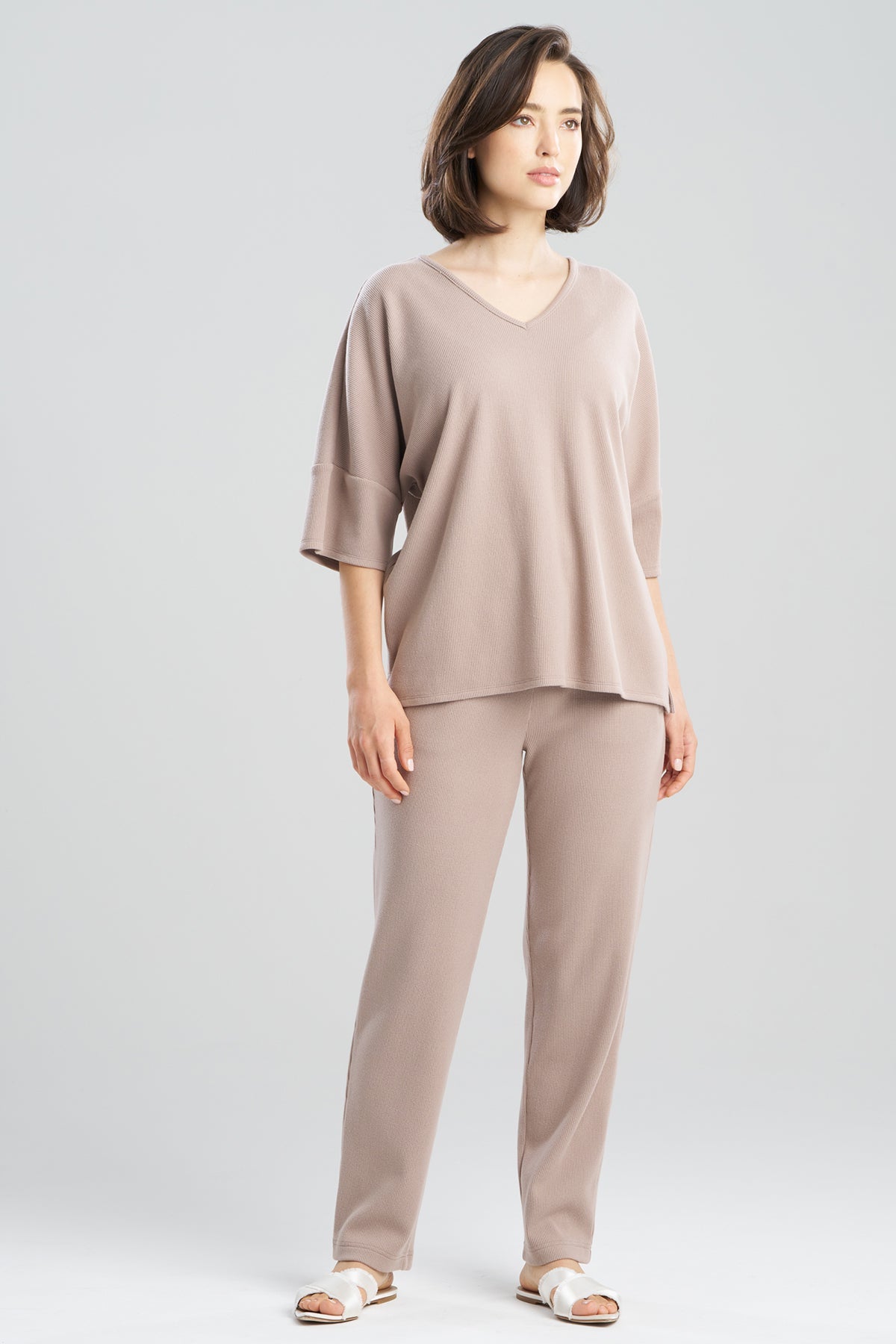 Tranquility Waffle V-Neck Top Mink Natori